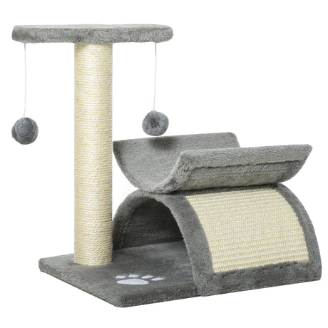 Cat Tree, Cat Tower for Kittens, Small Cat Condo with Rotatable Top Bar, Sisal Scratching Post, Tunnel, Dangling Balls, PawHut, Brown