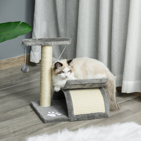 Cat Tree, Cat Tower for Kittens, Small Cat Condo with Rotatable Top Bar, Sisal Scratching Post, Tunnel, Dangling Balls, PawHut, Brown