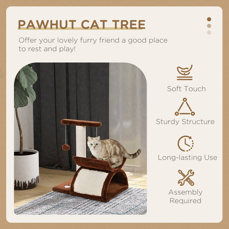 Cat Tree, Cat Tower for Kittens, Small Cat Condo with Rotatable Top Bar, Sisal Scratching Post, Tunnel, Dangling Balls, PawHut, Brown