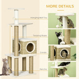 Cat Tree, Climbing Kitten Cat Tower Activity Center for Indoor Cats with Jute Scratching Post, Condo, Kitten Stand, Hanging Ball Toy, Beige, PawHut,