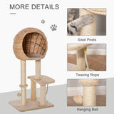 Cat Tree for Indoor Cats 100cm Kitten Climbing Tower Activity Center with Sisal Scratching Post Condo Perch Hanging Balls Teasing Rope Toy Cushion, PawHut,