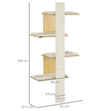 Cat Tree for Indoor Cats, 4-Layer Wall-Mounted Shelf, Kitten Perch Climber Furniture with Cushions and Scratching Board, Oak, PawHut,