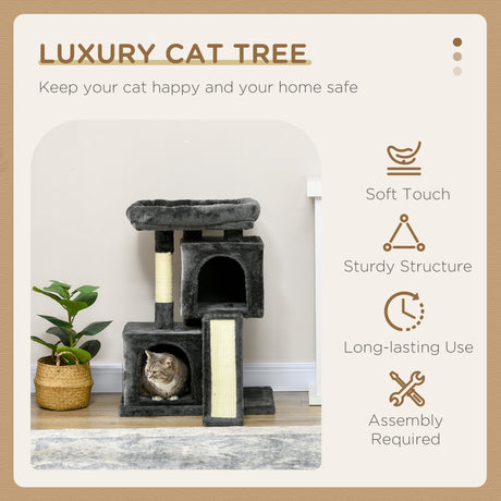 Cat Tree for Indoor Cats Activity Center Kitten Scratching Post Climbing Tower, PawHut, Black