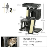 Cat Tree for Indoor Cats Activity Center Kitten Scratching Post Climbing Tower, PawHut, Black