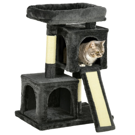 Cat Tree for Indoor Cats Activity Center Kitten Scratching Post Climbing Tower, PawHut, Black
