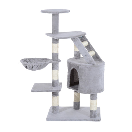 Cat Tree for Indoor Cats Kitten Scratching Post Scratch Scratcher Climb Activity Center Play House Pet Furniture 125cm (Grey), PawHut,