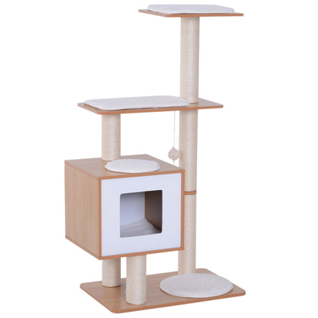 Cat Tree for Indoor Cats Scratching Post Kitten House Condo Activity Center w/ Cushion Hanging Toy Multi-level, PawHut,