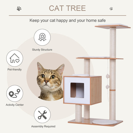 Cat Tree for Indoor Cats Scratching Post Kitten House Condo Activity Center w/ Cushion Hanging Toy Multi-level, PawHut,