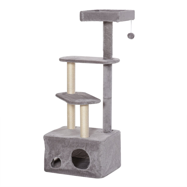 Cat Tree Kitten Tower w/ Sisal Scratching Post Condo Plush Perches Hanging Ball, PawHut,