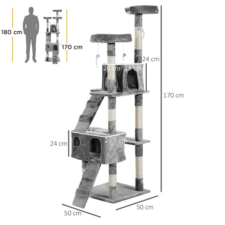 Cat Tree Scratching House, Activity Play Centre, PawHut, Beige