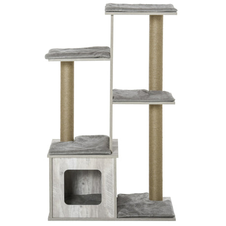 Cat Tree Tower, Activity Centre, with Scratching Posts, Cat House, Perches - Grey, PawHut,