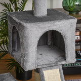 Cat Tree Tower for Indoor Cats, 111cm Kitten Activity Centre with Scratching Post Pad Hammock Condo Bed Ball Toy, Grey, PawHut,