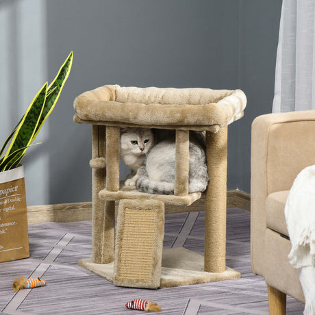 Cat Tree Tower for Indoor Cats Cat Scratching Post Climbing Activity Centre w/Jute Scratching Pad, Toy Ball, Cat House, PawHut, Coffee