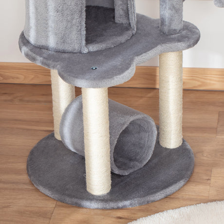 Cat Tree Tower for Indoor Cats Climbing Activity Center Kitten Furniture with Jute Scratching Post Bed Tunnel Perch Hanging Balls Grey, PawHut,