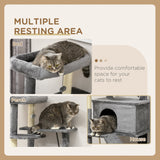 Cat Tree Tower for Indoor Cats, with Scratching Post, Cat House, Toy, Grey, PawHut,