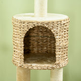 Cat Tree Tower with Scratching Post, Cat House, Bed, Toy Ball, Platform - Beige, PawHut,