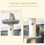 Cat Tree Tower with Scratching Posts, Pad, Bed, Toy Ball-Dark Grey, PawHut,