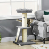 Cat Tree Tower with Scratching Posts, Pad, Bed, Toy Ball-Dark Grey, PawHut,