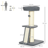 Cat Tree Tower with Scratching Posts, Pad, Bed, Toy Ball-Dark Grey, PawHut,