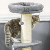 Cat Tree Tower with Scratching Posts, Pad, Bed, Toy Ball-Dark Grey, PawHut,