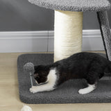 Cat Tree Tower with Scratching Posts, Pad, Bed, Toy Ball-Dark Grey, PawHut,