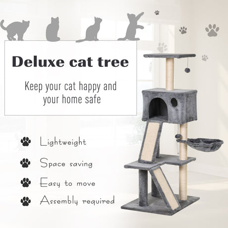 Cat Tree Tower with Sisal-Covered Scratching Posts and Ladders for Climbing and Playing, PawHut,