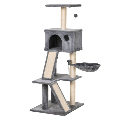 Cat Tree Tower with Sisal-Covered Scratching Posts and Ladders for Climbing and Playing, PawHut,