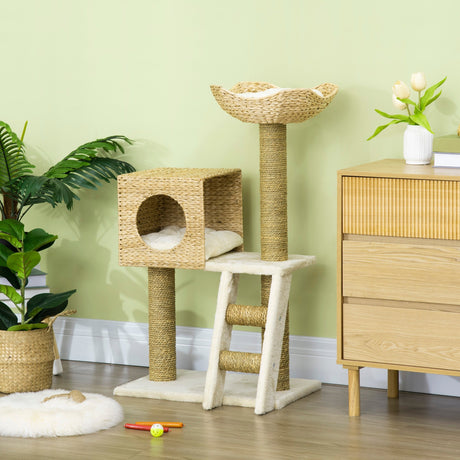 Cat Tree, with Scratching Posts, Bed, Cat House - Natural Finish, PawHut,