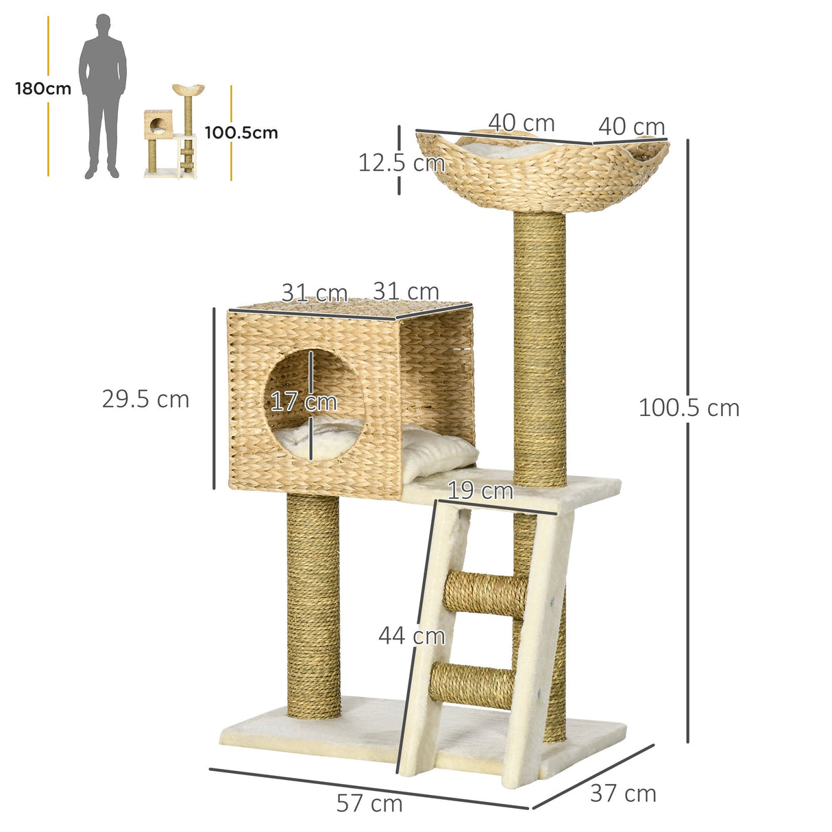 Cat Tree, with Scratching Posts, Bed, Cat House - Natural Finish, PawHut,