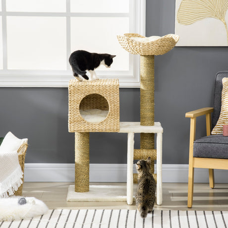 Cat Tree, with Scratching Posts, Bed, Cat House - Natural Finish, PawHut,