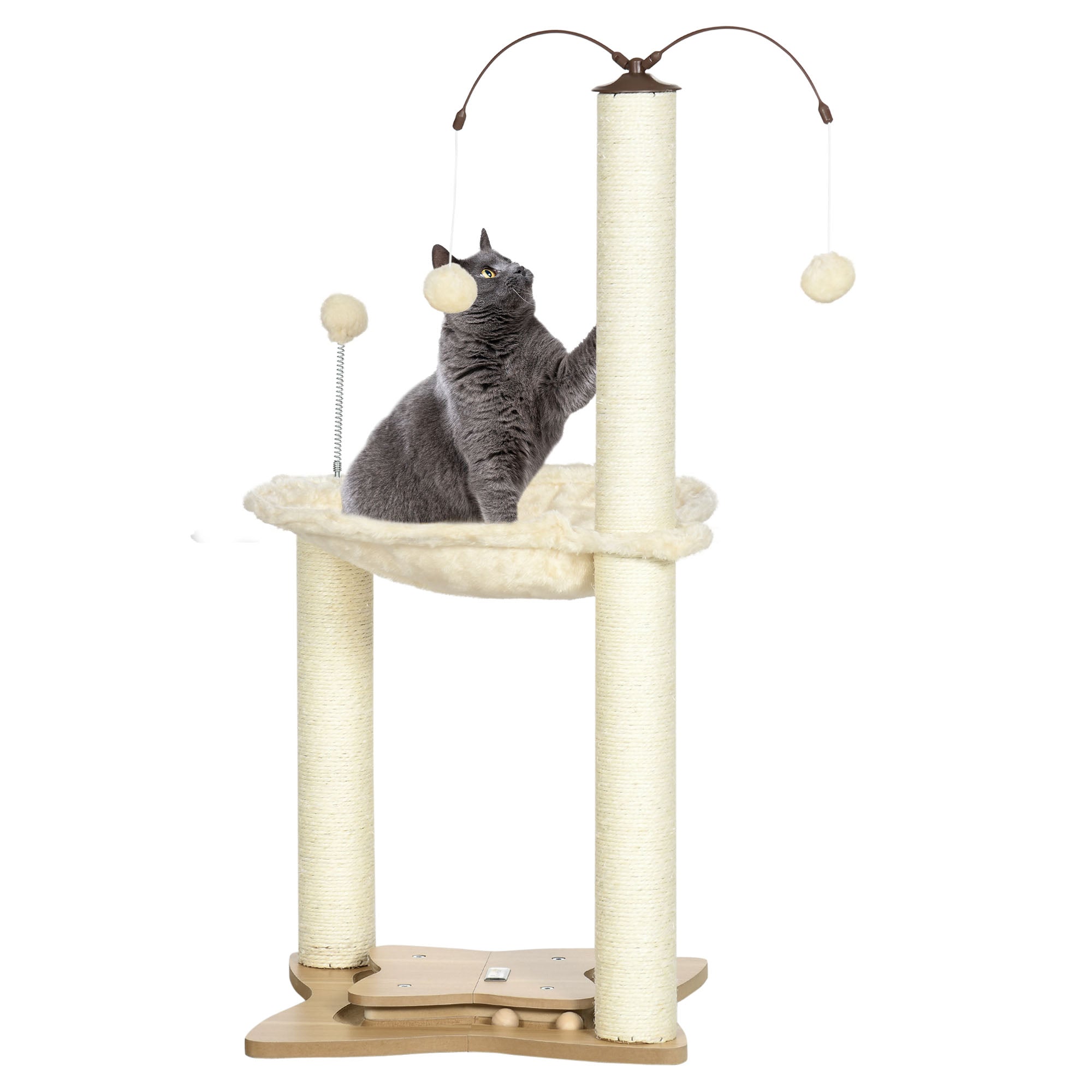 Cat Tree, with Scratching Posts, Hammock, Toy Ball - Beige, PawHut,