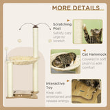 Cat Tree, with Scratching Posts, Hammock, Toy Ball - Beige, PawHut,