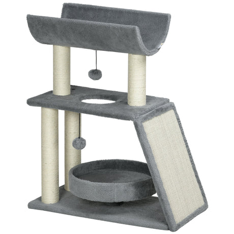 Cat Tree, with Scratching Posts, Pad, Bed, Perch and Ball, PawHut, Light Brown