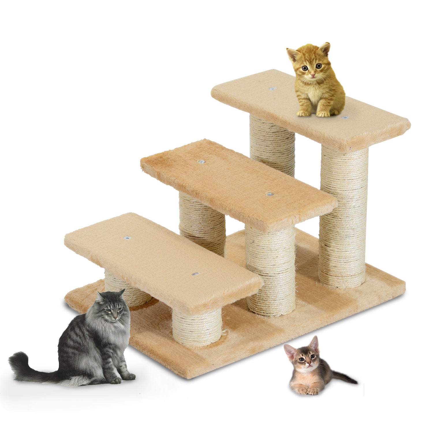 Cats 3-Tier Particle Board Stair Scratch Tree Beige, PawHut,