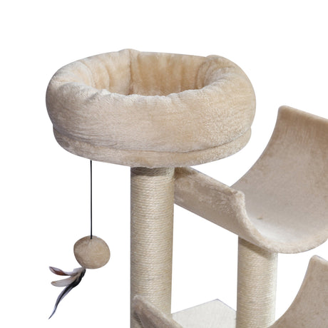 Cats 6-Tier Scratch Tree w/ Dangle Toy Beige 50Lx40Wx105H cm, PawHut,