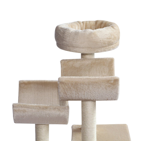 Cats 6-Tier Scratch Tree w/ Dangle Toy Beige 50Lx40Wx105H cm, PawHut,