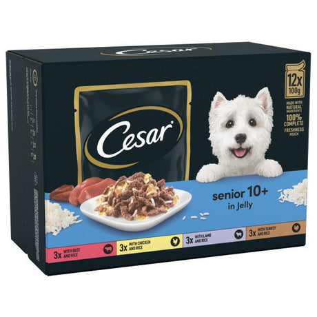 Cesar Pouch Deliciously Fresh Senior 10+ selection in Jelly 4x (12x100g), Cesar,