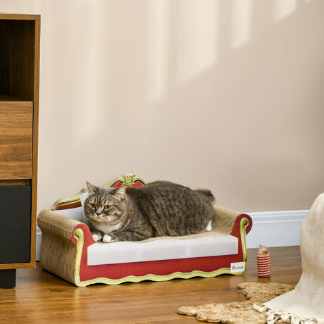 Chic Cat Scratcher Lounge Bed: Includes Catnip - 58x29.5cm, PawHut,