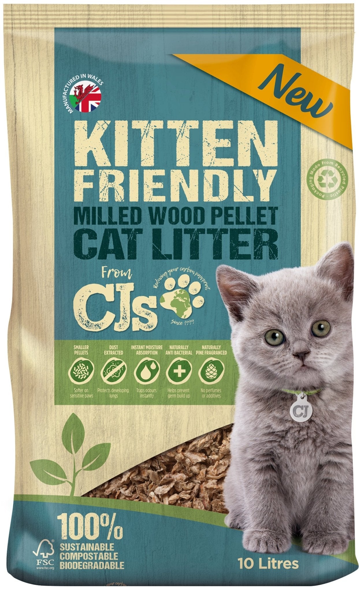 CJs Kitten Friendly Wood Pellet Litter 10 L, CJs,