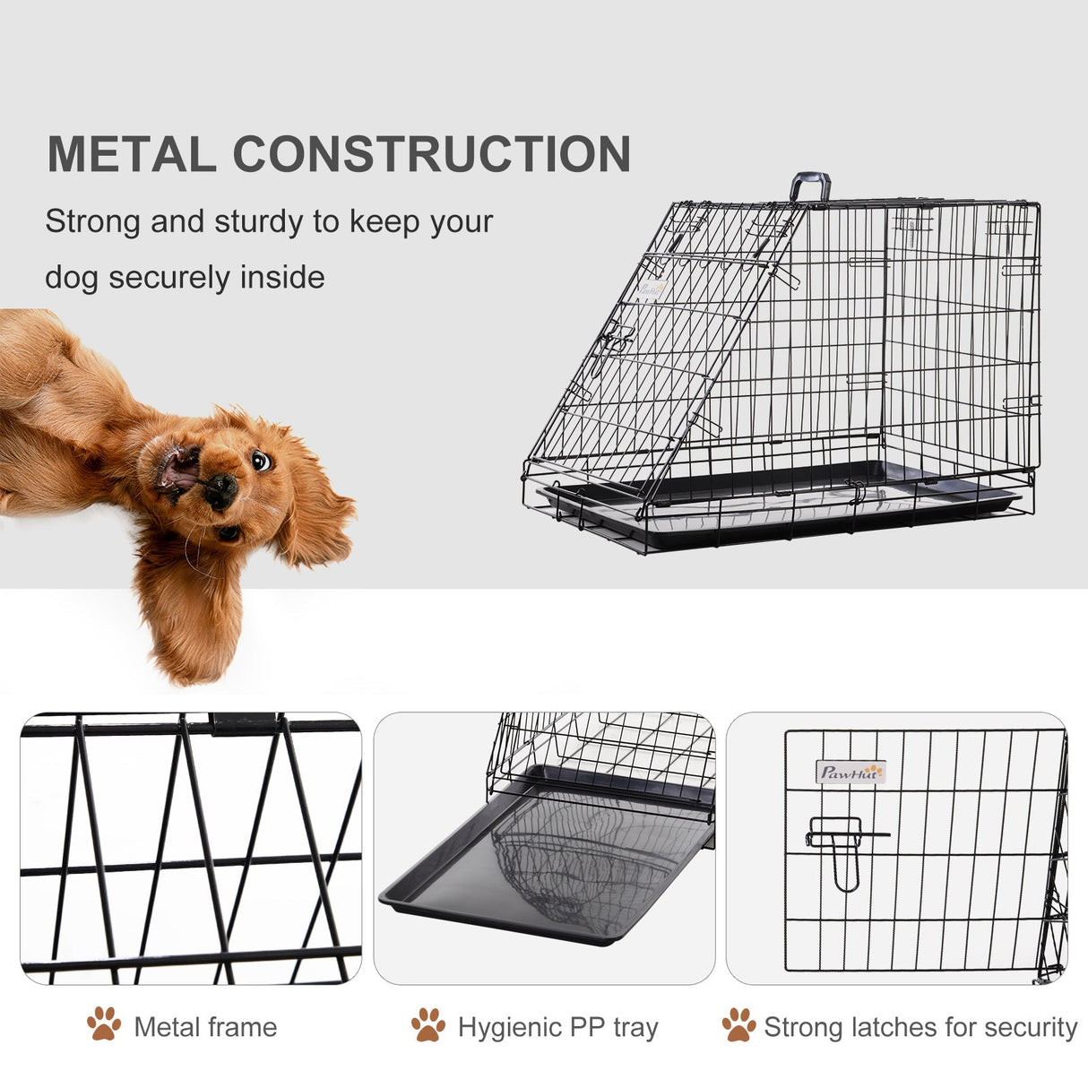 Collapsible Metal Dog Cage with Handle - 77x47x55cm, PawHut,