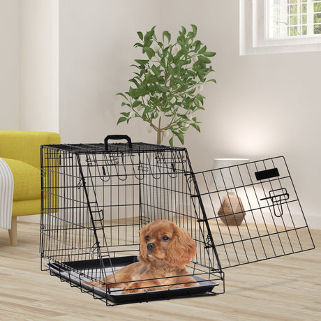 Collapsible Metal Dog Cage with Handle - 77x47x55cm, PawHut,