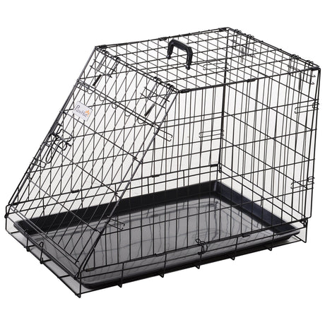 Collapsible Metal Dog Cage with Handle - 77x47x55cm, PawHut,