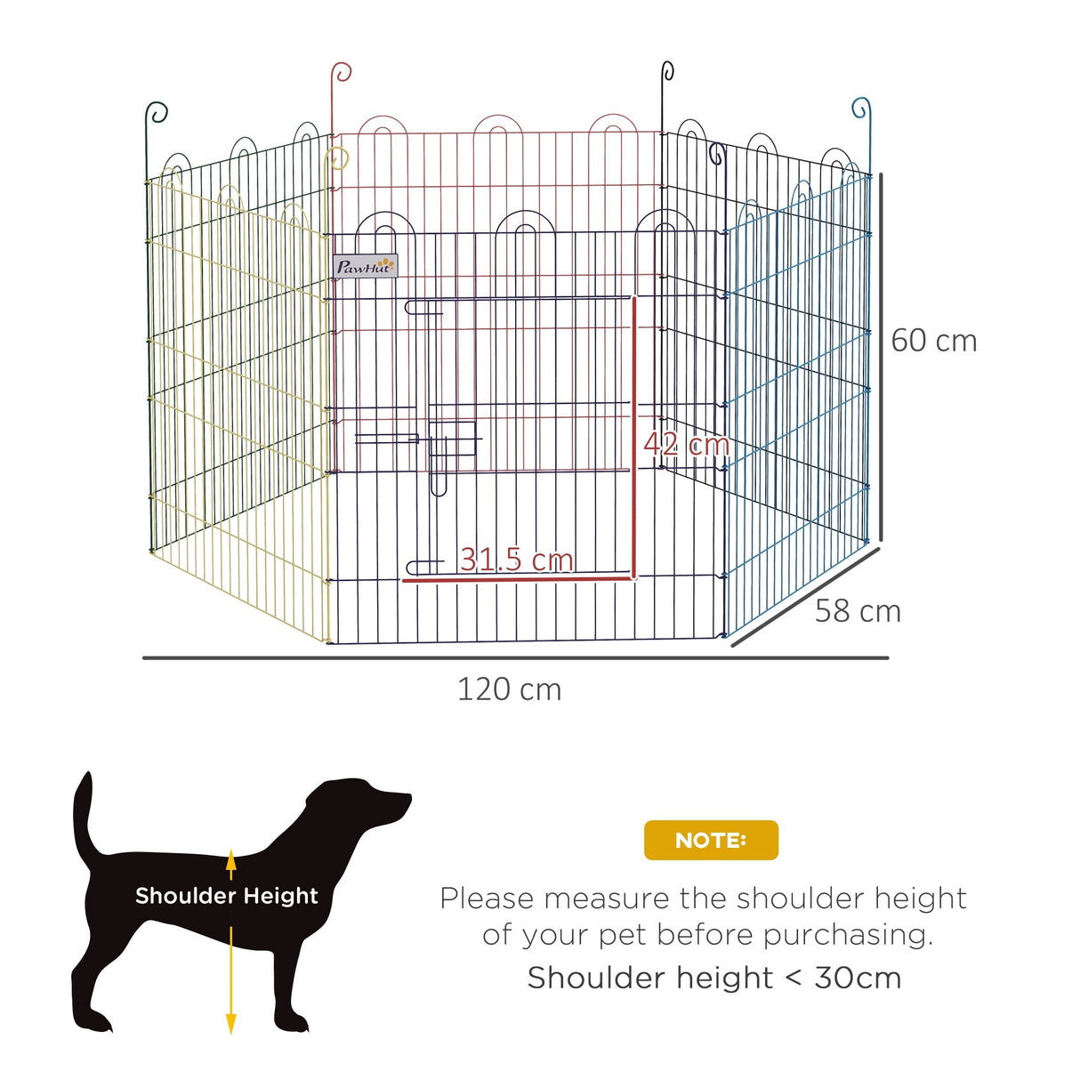Colourful 6-Panel Pet Playpen with Door for Indoors and Outdoors, PawHut,