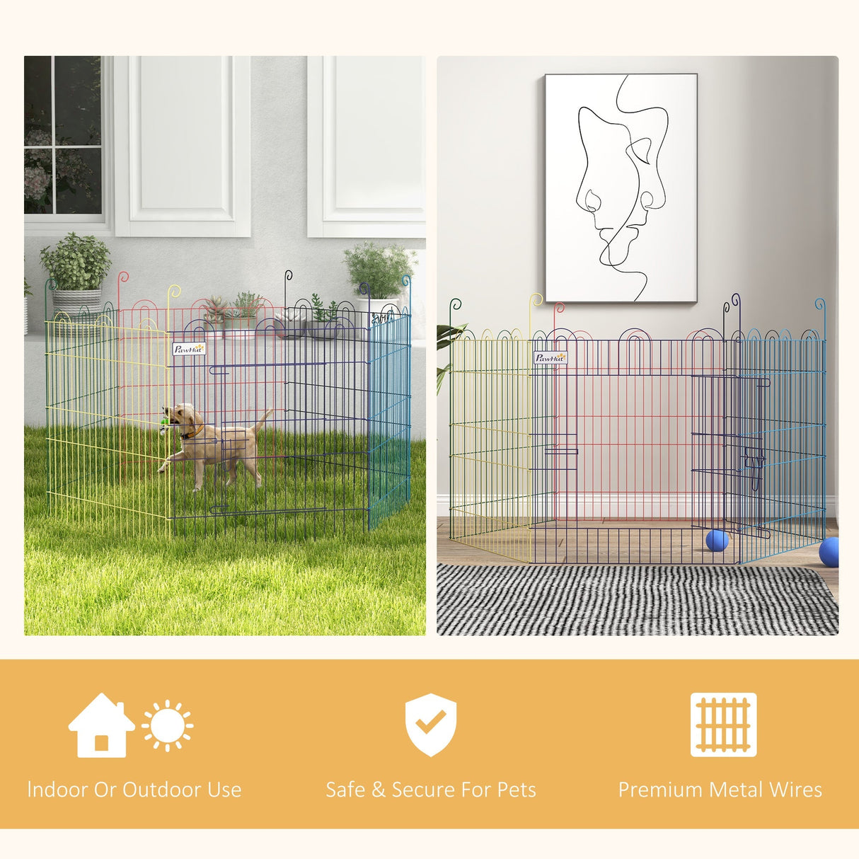 Colourful 6-Panel Pet Playpen with Door for Indoors and Outdoors, PawHut,