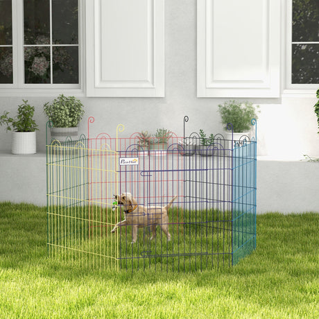 Colourful 6-Panel Pet Playpen with Door for Indoors and Outdoors, PawHut,