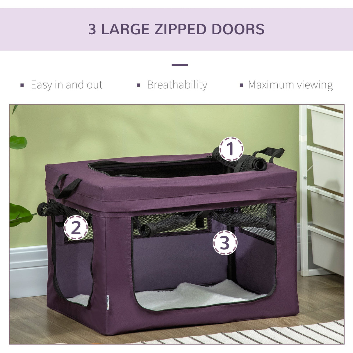 Compact 48.5cm Pet Carrier for Miniature Dogs with Cushion, PawHut, Purple