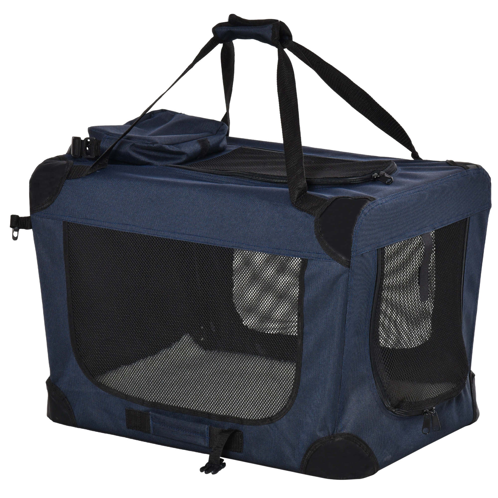 Compact Dark Blue Pet Crate with Mesh Windows, PawHut, 60 x 41.5 x 41 cm