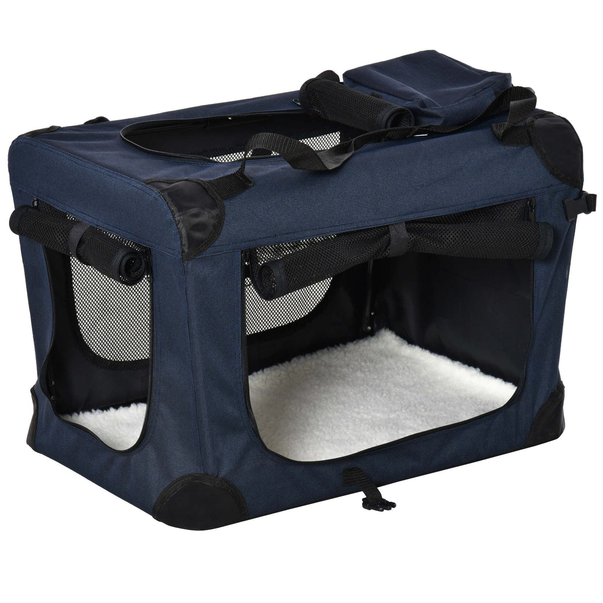 Compact Dark Blue Pet Crate with Mesh Windows, PawHut, 60 x 41.5 x 41 cm