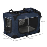 Compact Dark Blue Pet Crate with Mesh Windows, PawHut, 60 x 41.5 x 41 cm