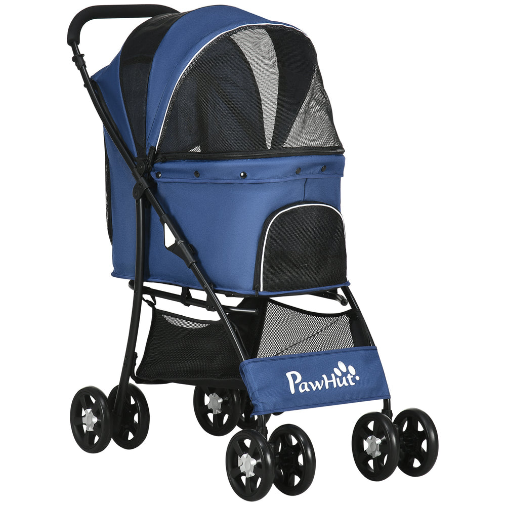 Compact Folding Pet Stroller - Large Carriage & Brakes for Small Sized Dogs, PawHut, Dark Blue